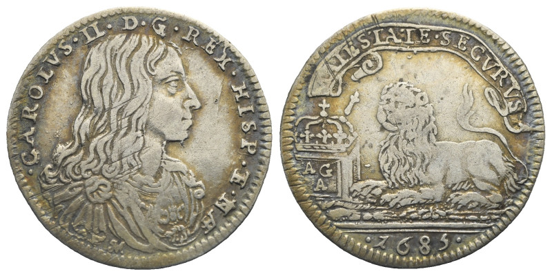 ITALY. Napoli. Carlo II di Spagna, Re di Napoli e Sicilia, 1665-1700. Carlino 16...