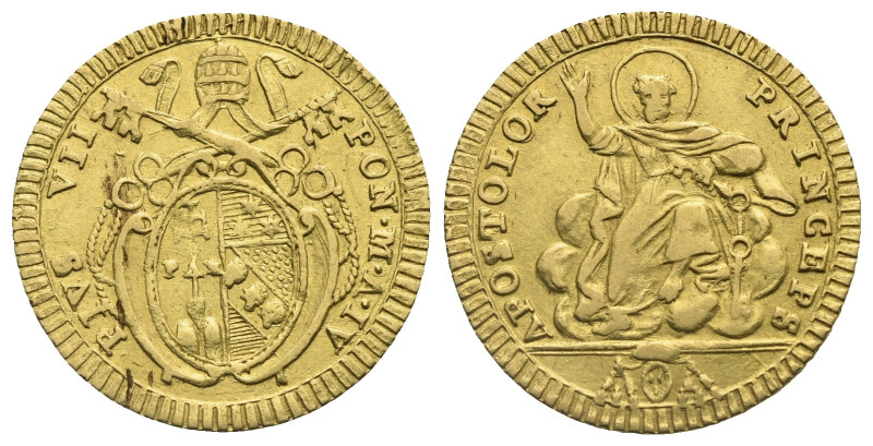 ITALY. Papal State. Pio VII (Barnaba Chiaramonti), 1800-1823. Doppia Romana (Gol...
