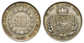 BRASIL. Pedro II, 1831-1889. 200 Réis 1863 (Silver, 19.00 mm, 2.00 g). Rio de Janeiro. PETRUS II D.G. CONST. IMP. ET PERP. BRAS. DEF. The denomination...