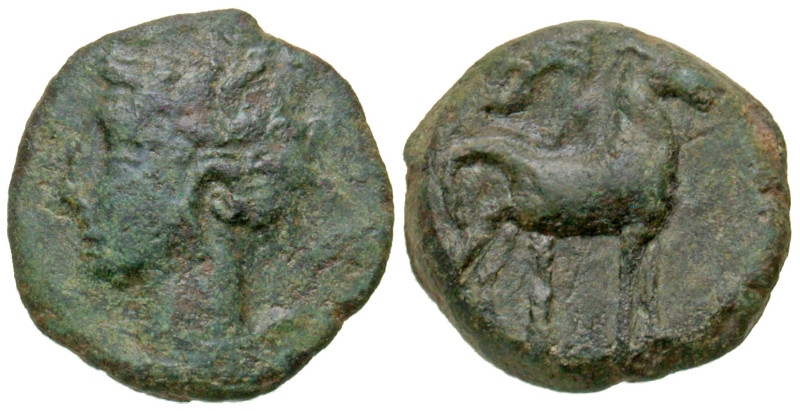 "Zeugitania, Carthage. Ca. 400-350 B.C. AE shekel (15.8 mm, 3.55 g, 2 h). Wreath...