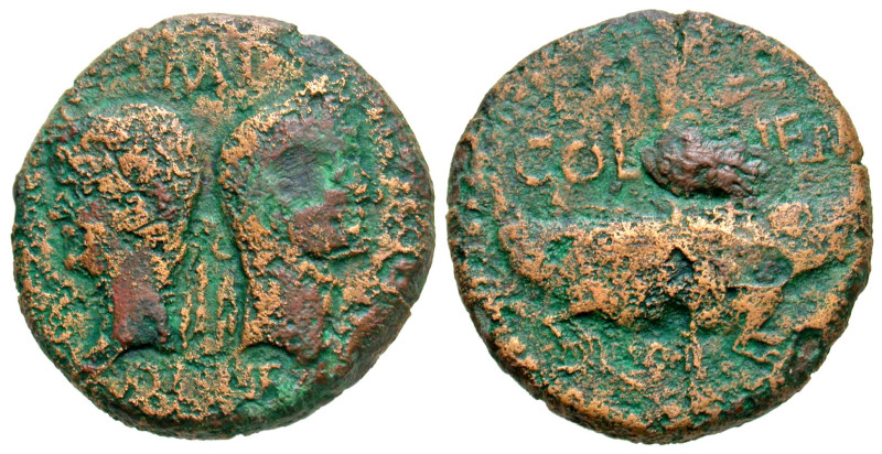 "Gaul, Nemausus. Augustus, with Agrippa. 27 B.C.-A.D. 14 AE as (24.5 mm, 11 g, 1...