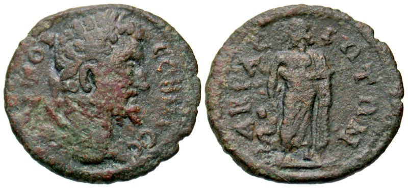 "Lydia, Acrasus. Septimius Severus. A.D. 193-211. AE 19 (18.8 mm, 2.49 g, 7 h). ...