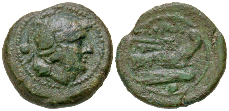 "Anonymous. 211-206 B.C. AE uncia (18.9 mm, 5.06 g, 3 h). Rome mint. anepigraphi...