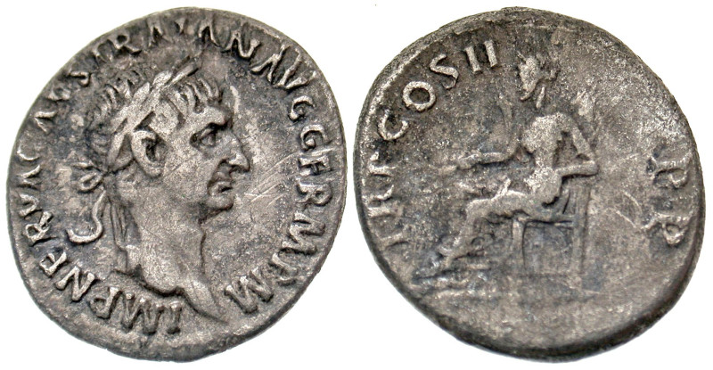 "Trajan. A.D. 98-117. AR denarius (18.1 mm, 3.05 g, 7 h). Rome mint, Struck A.D....