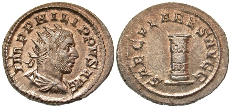 "Philip II. A.D. 247-249. AR antoninianus (23.6 mm, 4.25 g, 1 h). Rome mint, str...