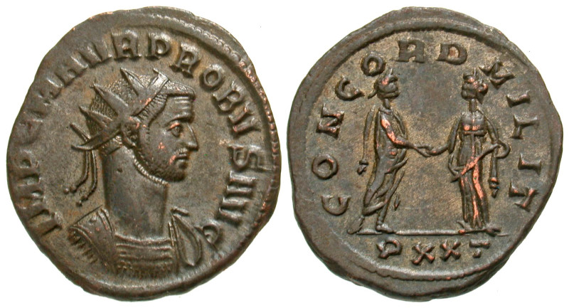 "Probus. A.D. 276-282. BI antoninianus (23.4 mm, 3.67 g, 6 h). Ticinum mint, Str...