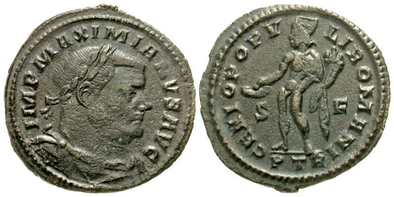 "Maximianus. First reign, A.D. 286-305. BI follis (28.2 mm, 8.26 g, 6 h). Trier ...