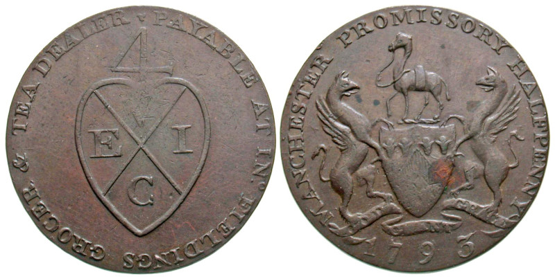 "British, Lancashire. Manchester. Fieldings grocer and tea. AE halfpenny token (...