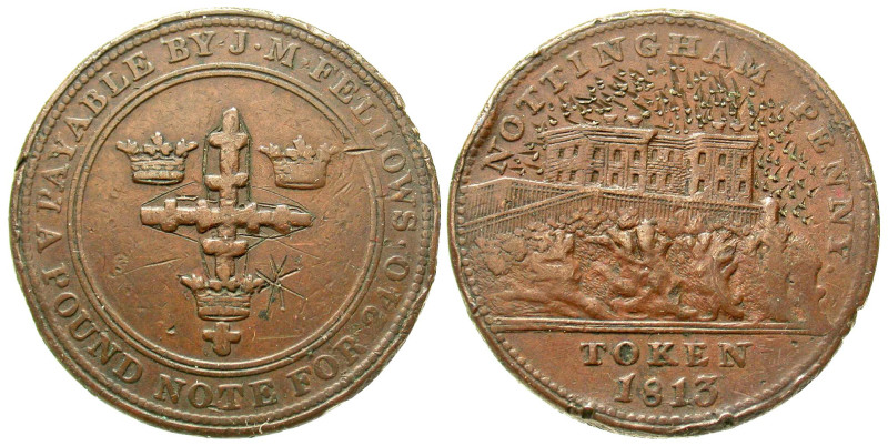 "England. AE penny token (34.3 mm, 20.40 g, 6 h). PAYABLE BY J · M · FELLOWS · /...