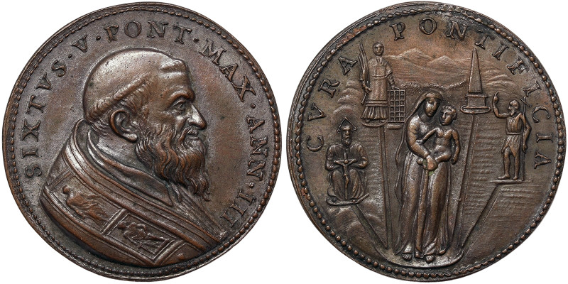 Sisto V (1585-1590), Rome, Medal Yr. III, 1587, Very rare, Restrike. XVIII Centu...