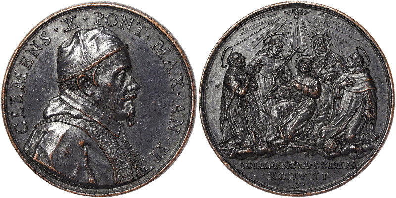 Clemente X (1670-1676), Rome, Medal Yr. II, 1671, Original coined medal. Canonis...