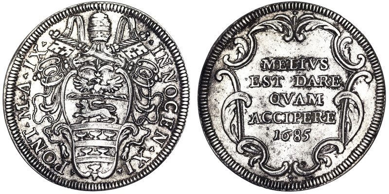 Innocenzo XI (1676-1689), Rome, Testone, 1685, Year IX. Ag. 9,12 g, Muntoni 102,...