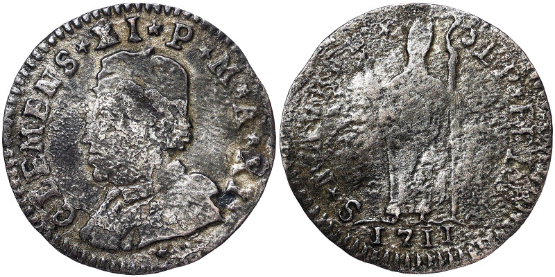 Clemente XI (1700-1721), Ferrara, Muraiola da 2 Baiocchi, 1711, Rare, Year XI. A...