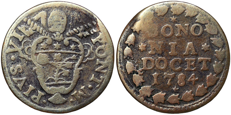 Pio VI (1775-1799), Bologna, Quattrino, 1784, Cu. 2,00 g, Muntoni 295 var, A.VF