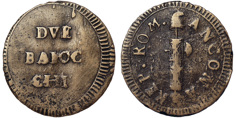 First Roman Republic (1798-1799), Ancona, 2 Baiocchi, n.d., Very rare, Cu. 14,40...