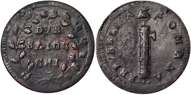 First Roman Republic (1798-1799), Rome, 2 Baiocchi, n.d., Rare, Cu. 17,15 g, Pag...