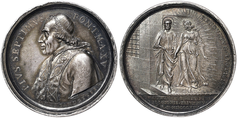 Pio VII (1800-1823), Rome, Medal Yr. XV, 1814, Rare, Annual. Release of the Pope...