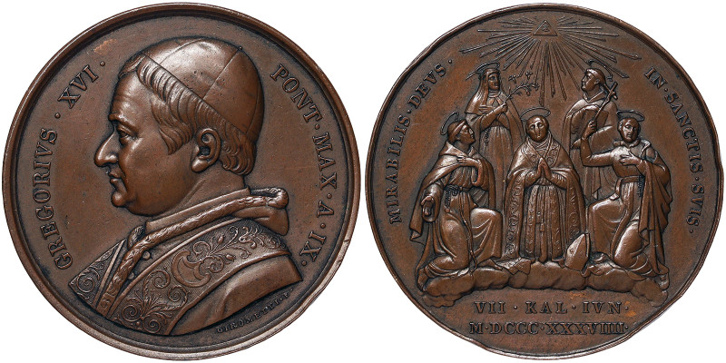 Gregorio XVI (1831-1846), Rome, Medal Yr. IX, 1839, Rare, Annual. The canonisati...