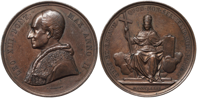 Leone XIII (1878-1903), Rome, Medal Yr. II, 1879, Rare, Annual. The Catholic Chu...