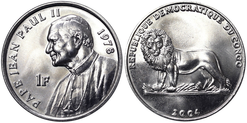 Giovanni Paolo II (1978-2005), Congo, 1 Franc, 2004, Pope Giovanni Paolo II 1978...