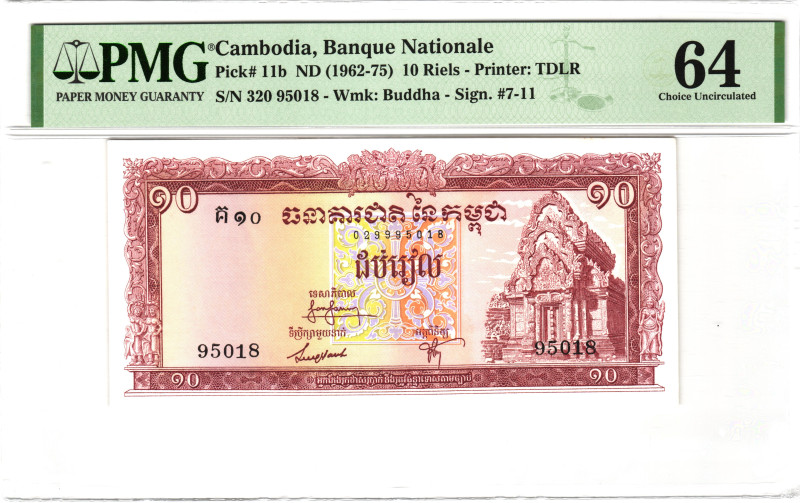 Cambodia 10 Riels 1962 - 1975 (ND) PMG 64 Choice Uncurculated

P# 11b, N# 2076...