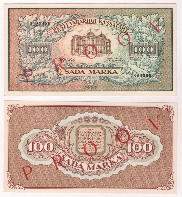 Estonia 100 Marks 1923 Specimen

P# 51as, # 0123456 - 7890000; UNC-