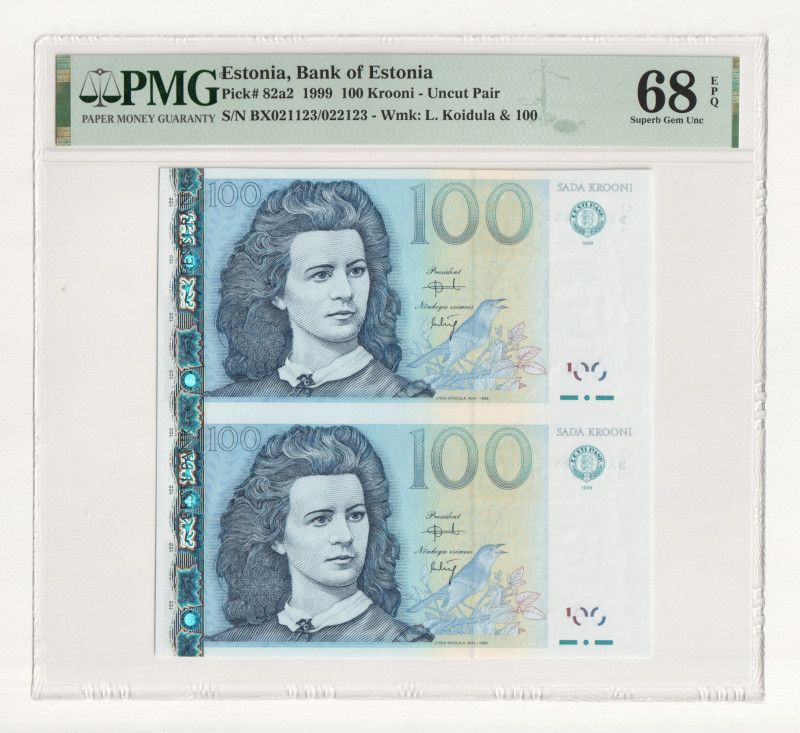 Estonia 2 x 100 Krooni 1999 PMG 68 EPQ Superb Gem Unc Top Pop

P# 82a2, # BX02...