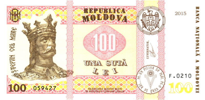 Moldova 100 Lei 2015

P# 25, N# 215905; # F0210 059427; UNC