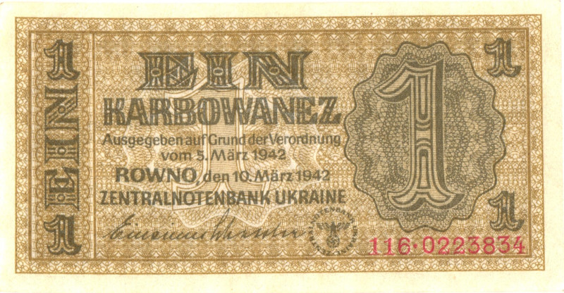 Ukraine 1 Karbowanez 1942 German Occupation - WW II

P# 49, N# 207669; # 116 0...