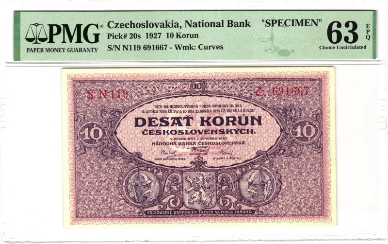 Czechoslovakia 10 Korun 1927 Specimen PMG 63 Choice Uncirculated

P# 20s, N# 2...