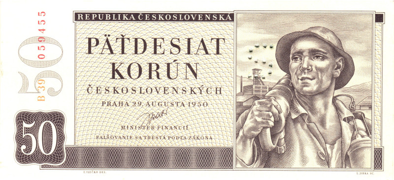 Czechoslovakia 50 Korun 1950 Specimen

P# 71s, N# 224953; # B39 059455; UNC