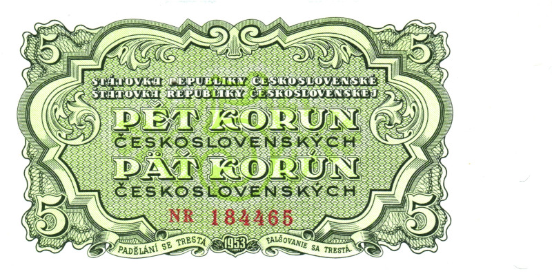 Czechoslovakia 5 Korun 1953

P# 80b, N# 206197; # NR 184465; UNC