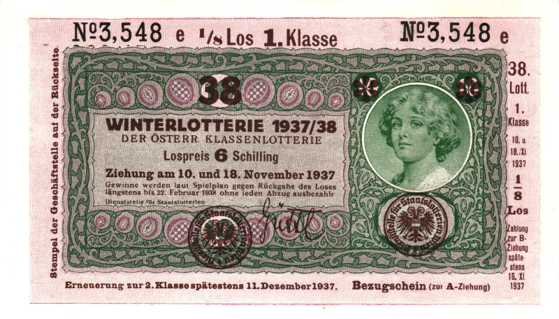 Austria 10 / 6 Schilling 1937

P# S151b, # 790278; UNC-