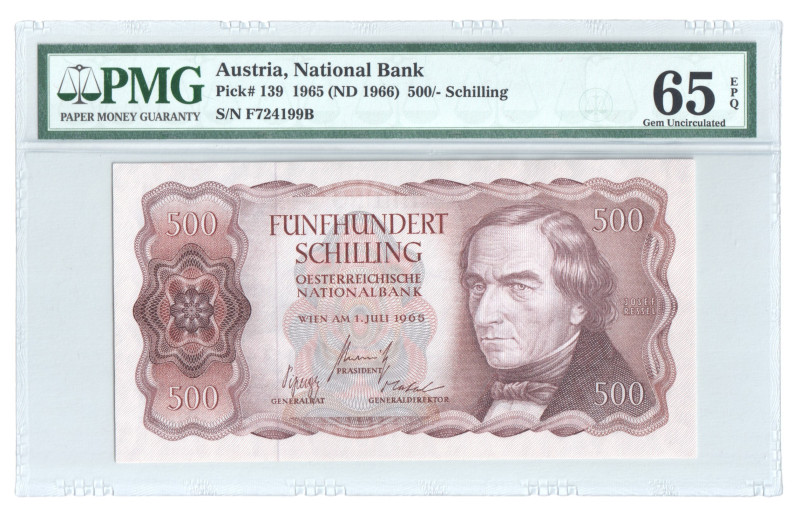 Austria 500 Schilling 1965 (ND 1966) PMG 65 EPQ Gem Uncircuilated

P# 139, N#2...