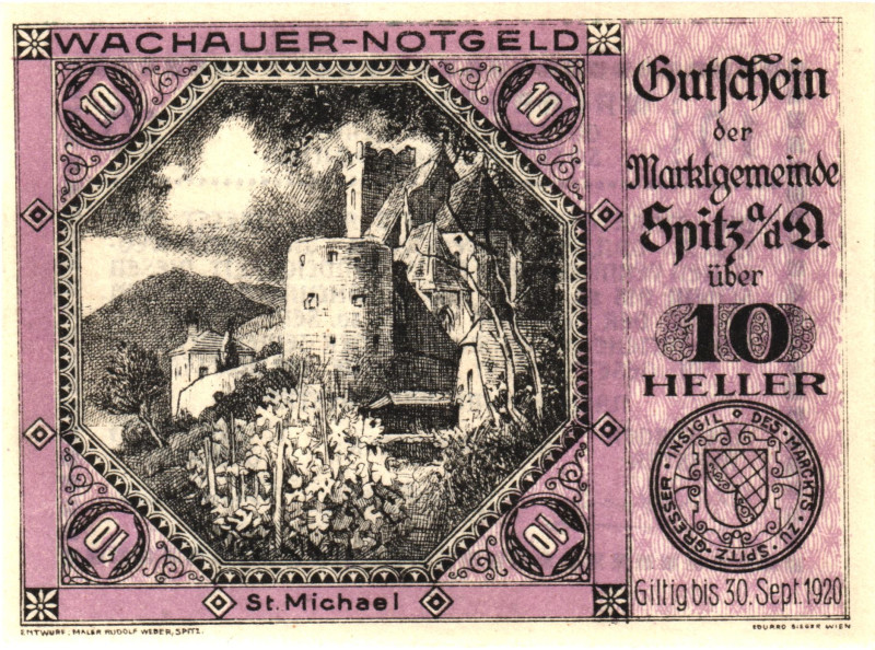 Austria Spitz an der Donau 10 Heller 1920

Avers St.Michael; Austrian Notgelds...