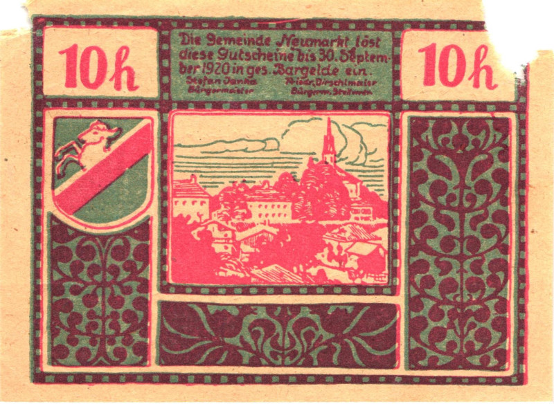 Austria Neumarkt bei Salzburg 10 Heller 1920

N# 213886; VG