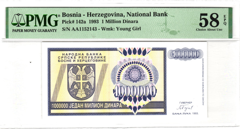 Bosnia & Herzegovina 1 Million Dinara 1993 PMG 58 EPQ Choice About Unc

P# 142...