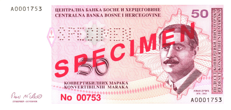 Bosnia & Herzegovina 50 Dinara 1998 Specimen

# No 00753; UNC