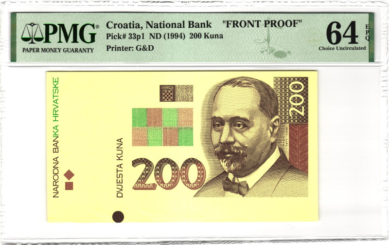 Croatia 200 Kuna 1994 (ND) Front proof PMG 64 Choice Uncirculated

P# 33p1, N#...