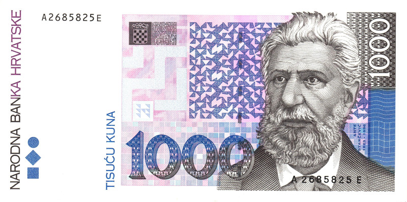 Croatia 1000 Kuna 1993

P# 35a, N# 202915; # A2685825E; UNC