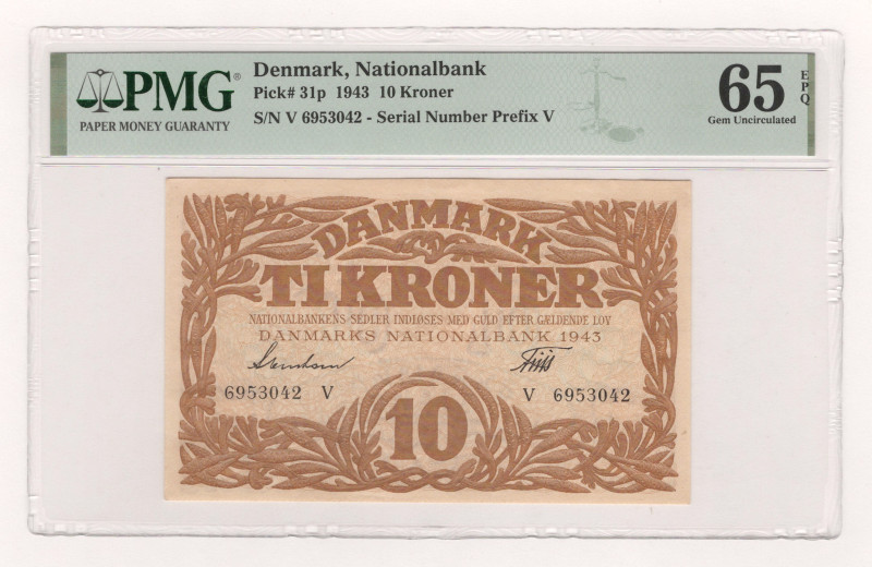 Denmark 10 Kroner 1943 PMG 65 EPQ Gem Uncircuilated

P# 31p, N# 207044; # V 69...