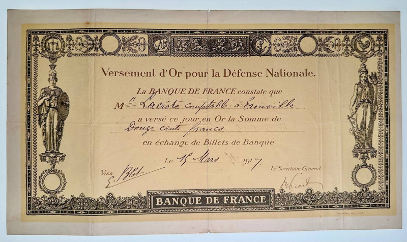 France 100 Francs Cheque 1917

XF