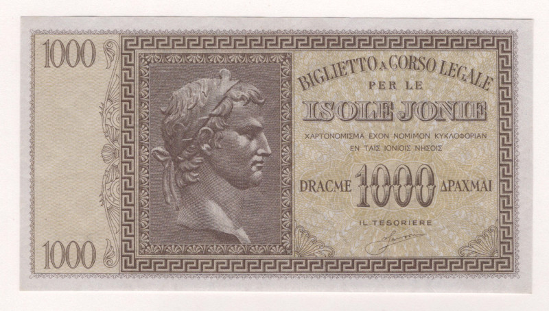 Greece Ionian Islands 1000 Drachmai 1941 (ND)

P# M17a, N# 210542; # 0001 8857...