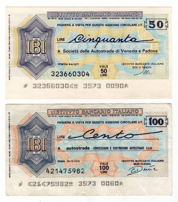 Italy Check L'Istitvto Bancario Italiano 50 - 100 Lire 1976 - 1977

N# 298923;...