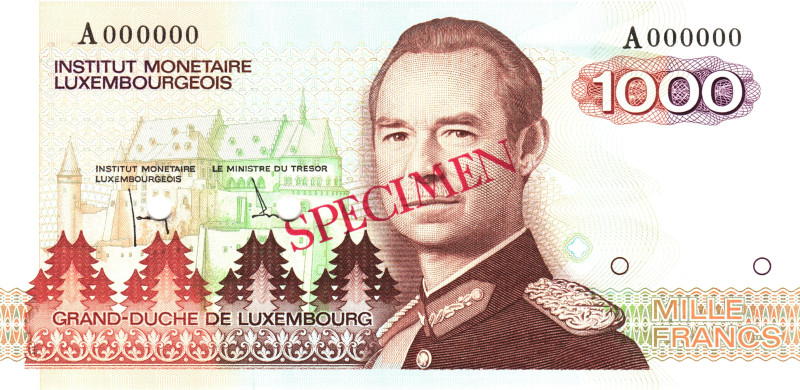 Luxembourg 1000 Francs 1985 Specimen

P# 59, N# 220966; # A000000A; UNC