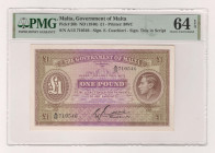 Malta 1 Pound 1940 (ND) PMG 64 Choice Uncurculated