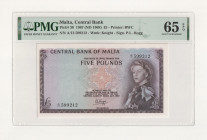 Malta 5 Pounds 1967 (1968) (ND) PMG 65 EPQ Gem Uncircuilated