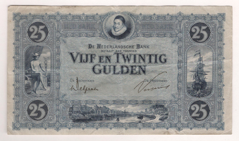 Netherlands 25 Gulden 1928

P# 45, N# 210798; # HP 080107; VF