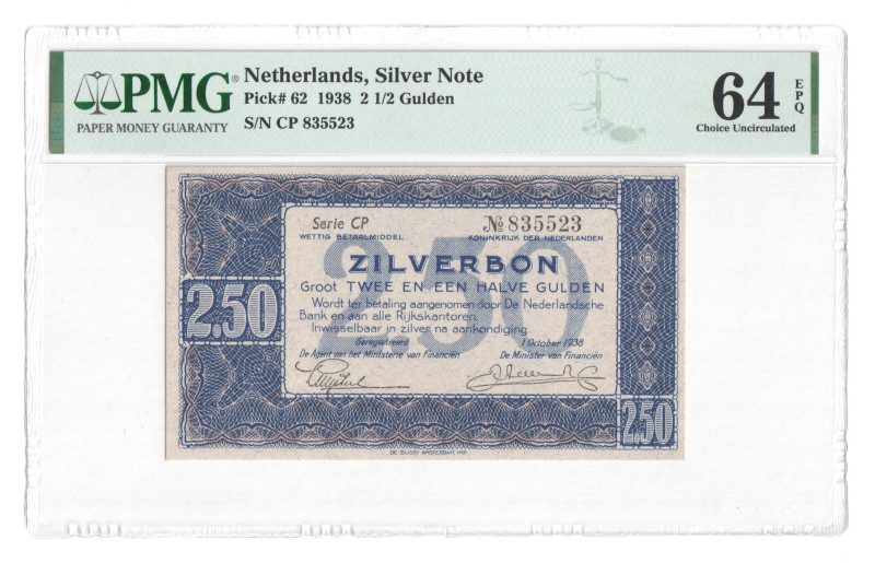 Netherlands 2 1/2 Gulden 1938 PMG 64 EPQ Choice Uncirculated

P# 62, N# 205980...