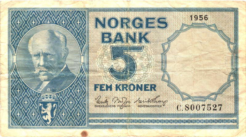 Norway 5 Kroner 1956

P# 30a, N# 212482; # C.8007527; XF